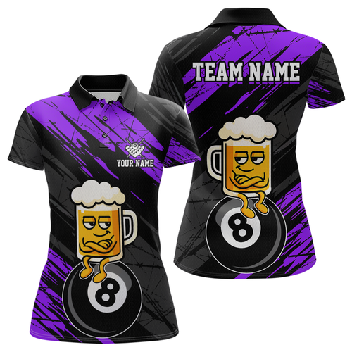 Custom Purple Funny Beer 8 Ball Billiard Shirts for Men Billiard Team Shirts Polo & 1/4 Zip NNT78