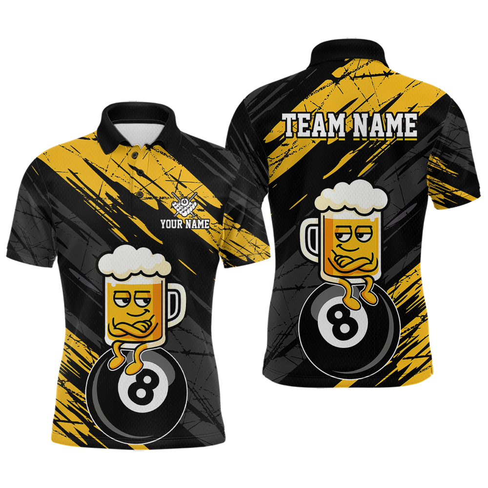 Custom Yellow Funny Beer 8 Ball Billiard Shirts for Men Billiard Team Shirts Polo & 1/4 Zip NNT78