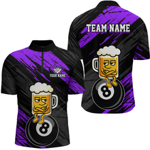 Load image into Gallery viewer, Custom Purple Funny Beer 8 Ball Billiard Shirts for Men Billiard Team Shirts Polo &amp; 1/4 Zip NNT78