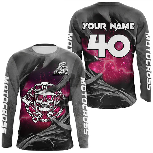Adult&Kid Pink Skull Custom Dirt Bike Jersey Motocross Jersey Upf30+ Motocross Shirt| CTP86