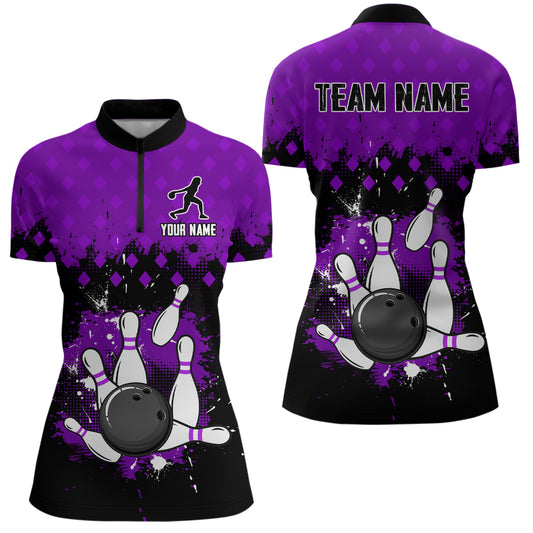 Custom Purple Bowling Jersey For Men Bowling Shirt Team Bowling Quarter-Zip Shirt CP09