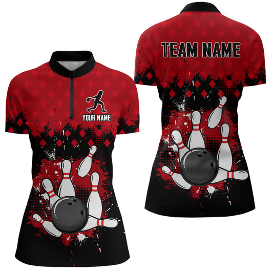 Custom Red Bowling Jersey For Men Bowling Shirt Team Bowling Quarter-Zip Shirt CP09