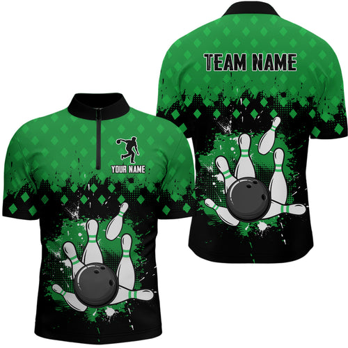Custom Green Bowling Jersey For Men Bowling Shirt Team Bowling Quarter-Zip Shirt CP09