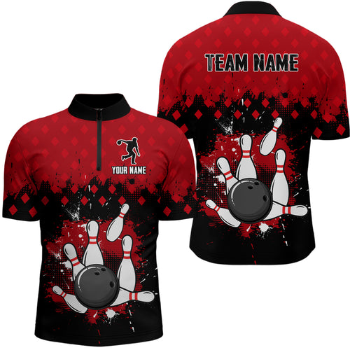 Custom Red Bowling Jersey For Men Bowling Shirt Team Bowling Quarter-Zip Shirt CP09