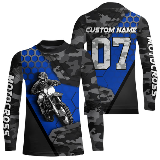 Blue Motocross Jersey Upf30+ Custom Dirt Bike Jersey Mens Women Off-Road Jersey Adult&Kid| CTP45