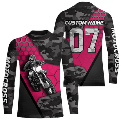 Pink Motocross Jersey Upf30+ Custom Dirt Bike Jersey Mens Women Off-Road Jersey Adult&Kid| CTP45