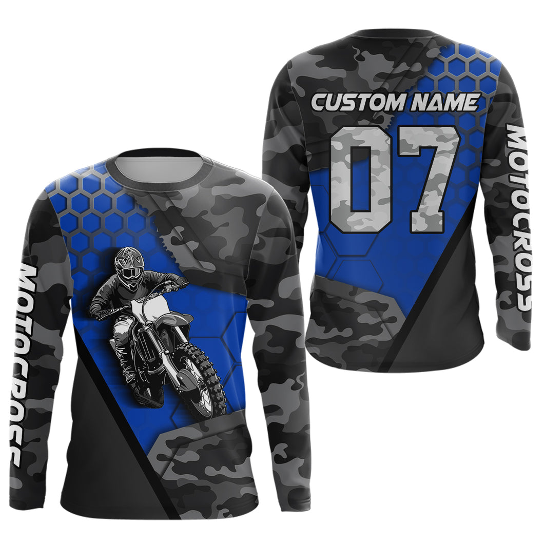 Blue Motocross Jersey Upf30+ Custom Dirt Bike Jersey Mens Women Off-Road Jersey Adult&Kid| CTP45