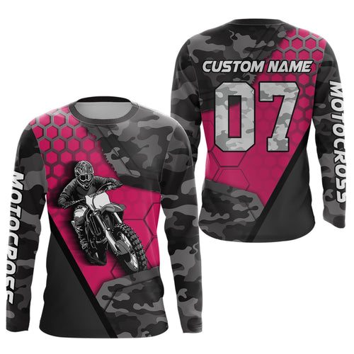 Pink Motocross Jersey Upf30+ Custom Dirt Bike Jersey Mens Women Off-Road Jersey Adult&Kid| CTP45