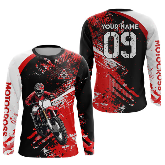 Adult&Kid Custom Motocross Jersey Red UPF30+ MX Racing Biker Off-road Dirt Bike Racewear| CTP31