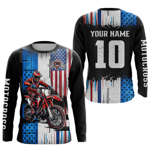Adult&Kid Custom American Flag Dirt Bike Jersey Motocross Jersey Upf30+ Motocross Shirt| CTP94