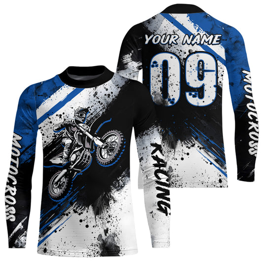 Adult&Kid blue custom dirt bike jersey Motocross jersey upf30+ mens women Motocross Shirt| CTP02