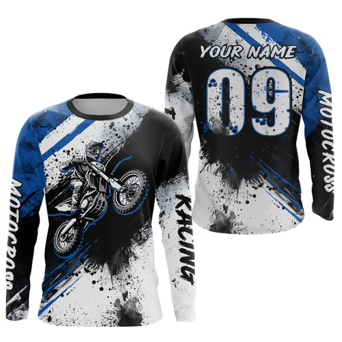 Adult&Kid blue custom dirt bike jersey Motocross jersey upf30+ mens women Motocross Shirt| CTP02