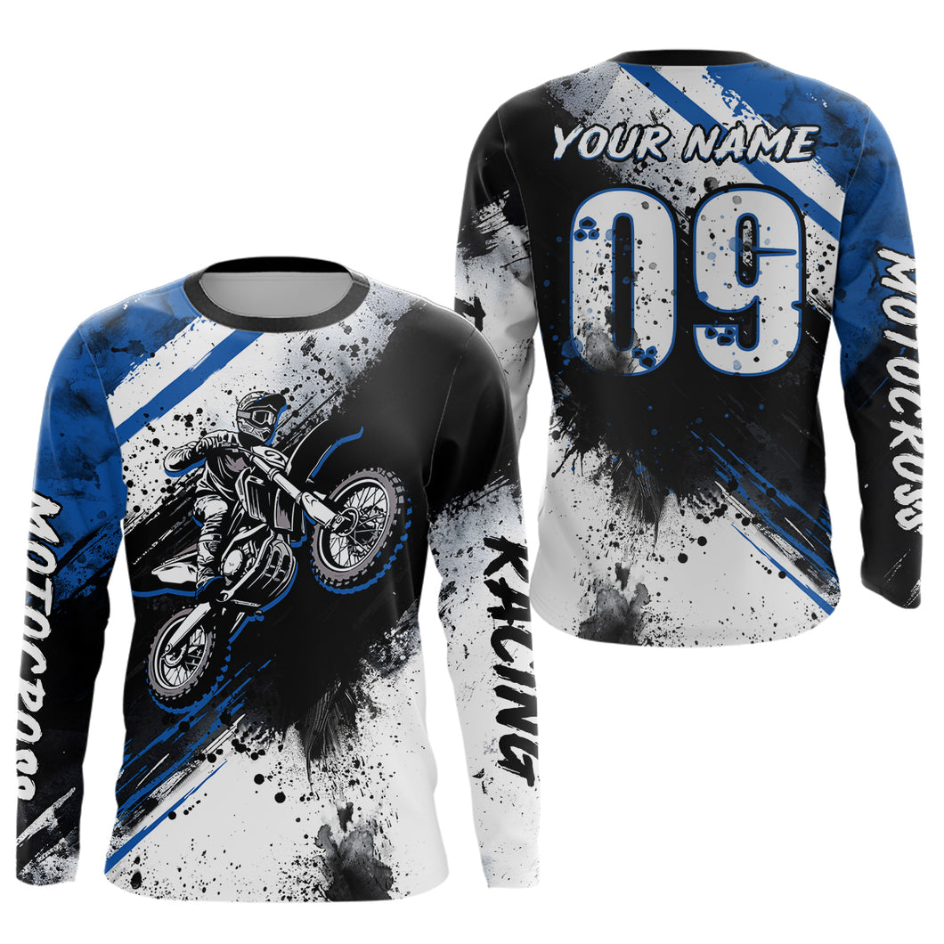 Adult&Kid blue custom dirt bike jersey Motocross jersey upf30+ mens women Motocross Shirt| CTP02