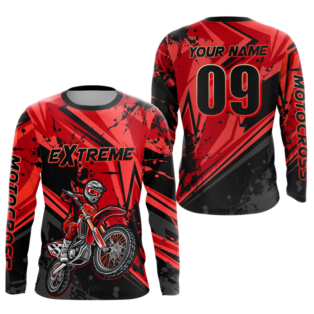 Custom Dirt Bike Jersey Red Motocross Jersey Upf30+ Mens Women Extreme Racing Shirt| CTP29