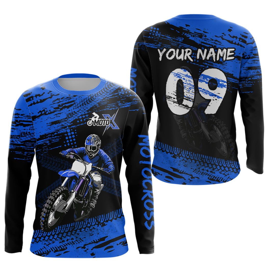 Adult&Kid Blue Custom Dirt Bike Jersey Motocross Jersey Upf30+ Motocross Shirt| CTP88