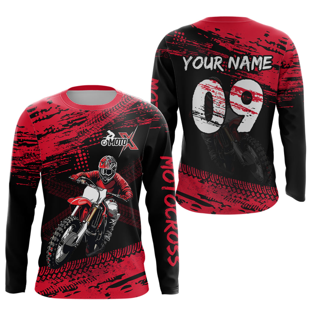 Adult&Kid Red Custom Dirt Bike Jersey Motocross Jersey Upf30+ Motocross Shirt| CTP88