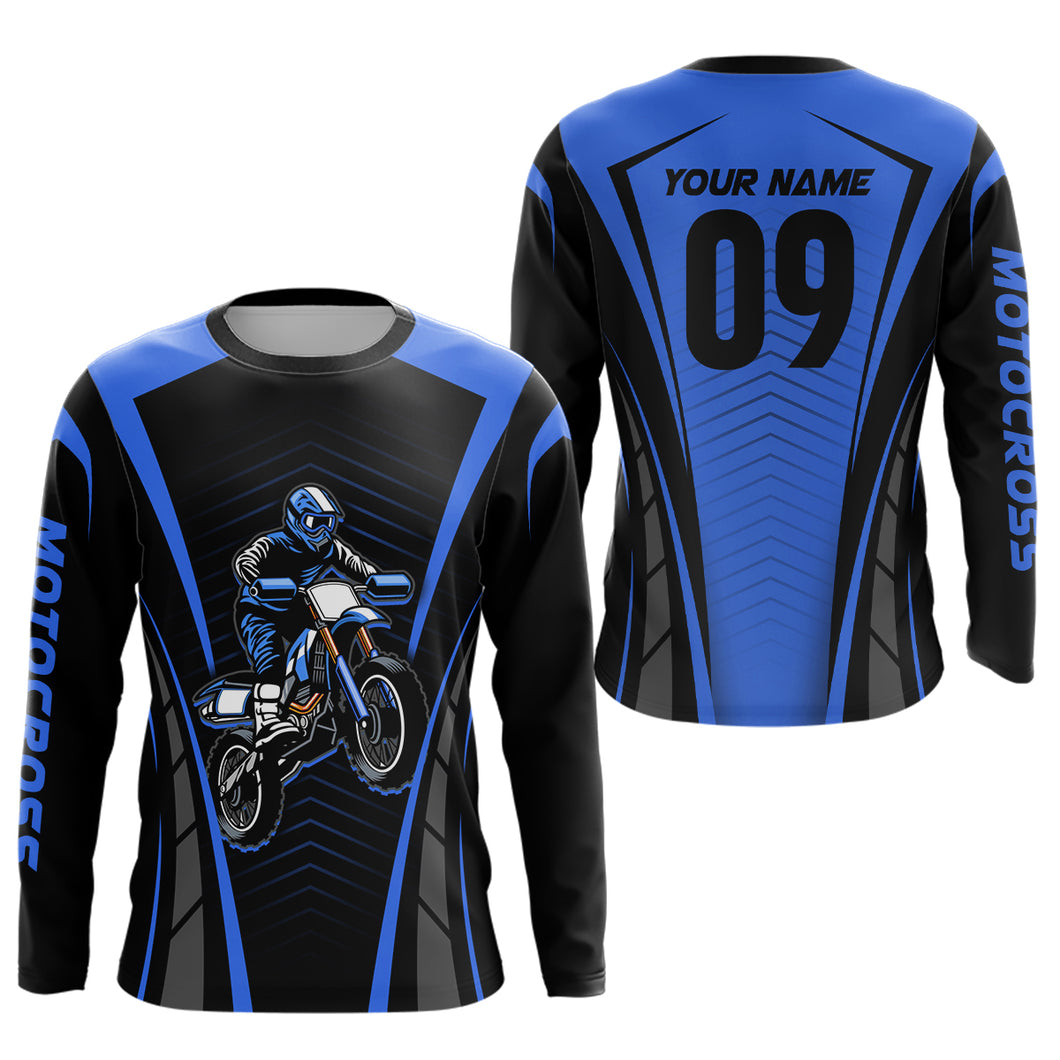 Custom Motocross Jersey Blue UPF30+ Dirt Bike Shirt MX Racing Racewear Adult&Kid| CTP50