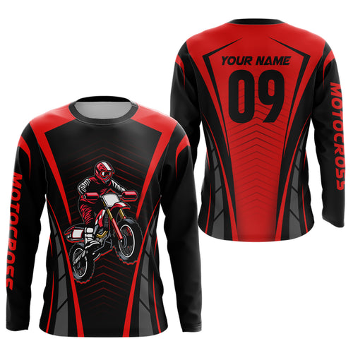 Custom Motocross Jersey Red UPF30+ Dirt Bike Shirt MX Racing Racewear Adult&Kid| CTP50