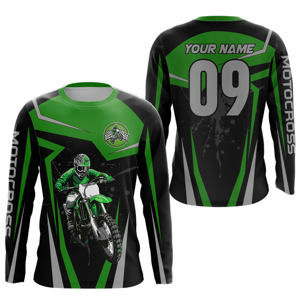 Adult&Kid Green Custom Dirt Bike Jersey Motocross Jersey Upf30+ Motocross Shirt| CTP74