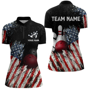 American Flag Bowling Jersey Men And Women Custom Bowling Team Shirts Unisex Bowling Polo Quarter-zip CP25