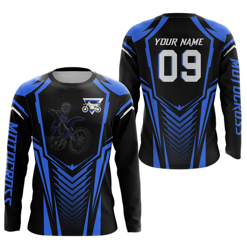 Adult&Kid Custom Motocross Jersey Blue UPF30+ MX Racing Biker Off-road Dirt Bike Racewear| CTP49