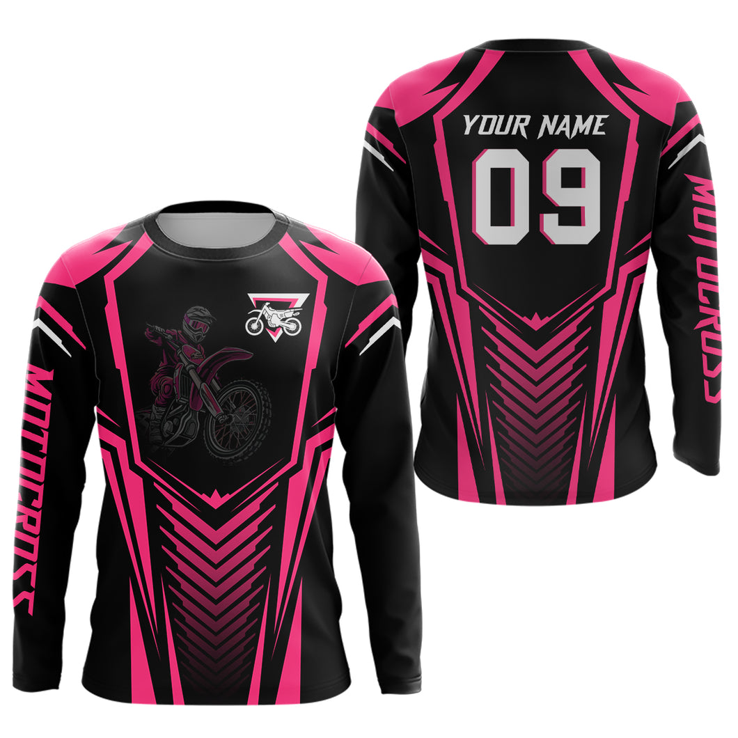 Adult&Kid Custom Motocross Jersey Pink UPF30+ MX Racing Biker Off-road Dirt Bike Racewear| CTP49
