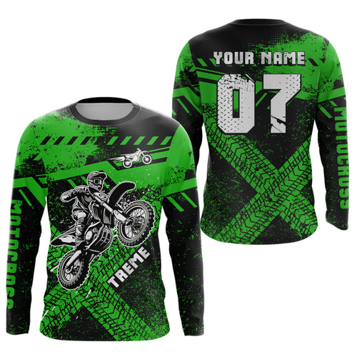 Adult&Kid Custom Green Motocross Jersey for Men Women Upf30+ Extreme Dirt Bike Shirt| CTP75