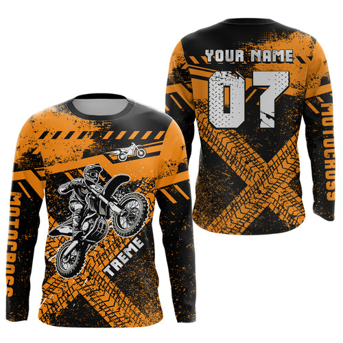 Adult&Kid Custom Orange Motocross Jersey for Men Women Upf30+ Extreme Dirt Bike Shirt| CTP75