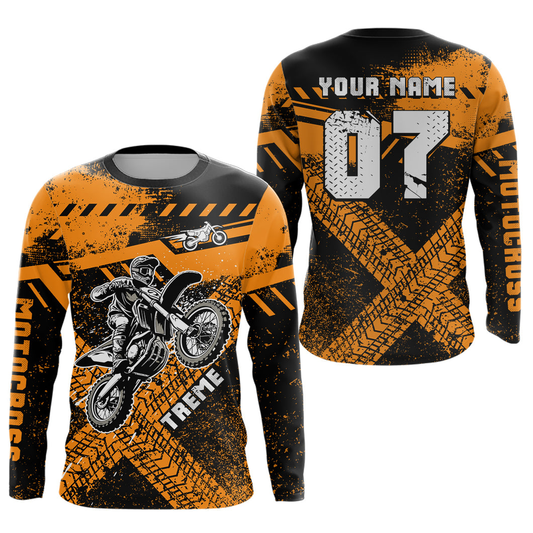 Adult&Kid Custom Orange Motocross Jersey for Men Women Upf30+ Extreme Dirt Bike Shirt| CTP75