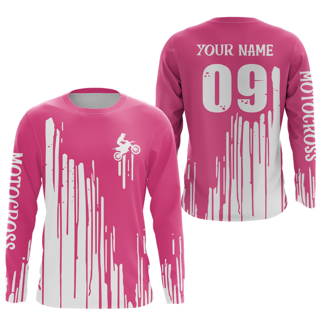 Adult&Kid pink custom dirt bike jersey Motocross jersey upf30+ mens women Motocross Shirt| CTP06
