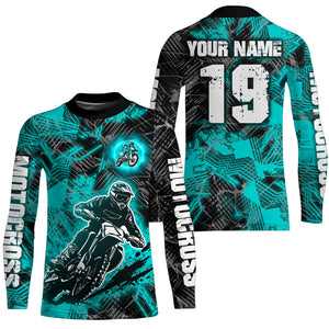 Adult&Kid Turquoise Custom Dirt Bike Jersey Motocross Jersey Upf30+ Motocross Shirt| CTP90