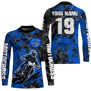 Adult&Kid Blue Custom Dirt Bike Jersey Motocross Jersey Upf30+ Motocross Shirt| CTP90