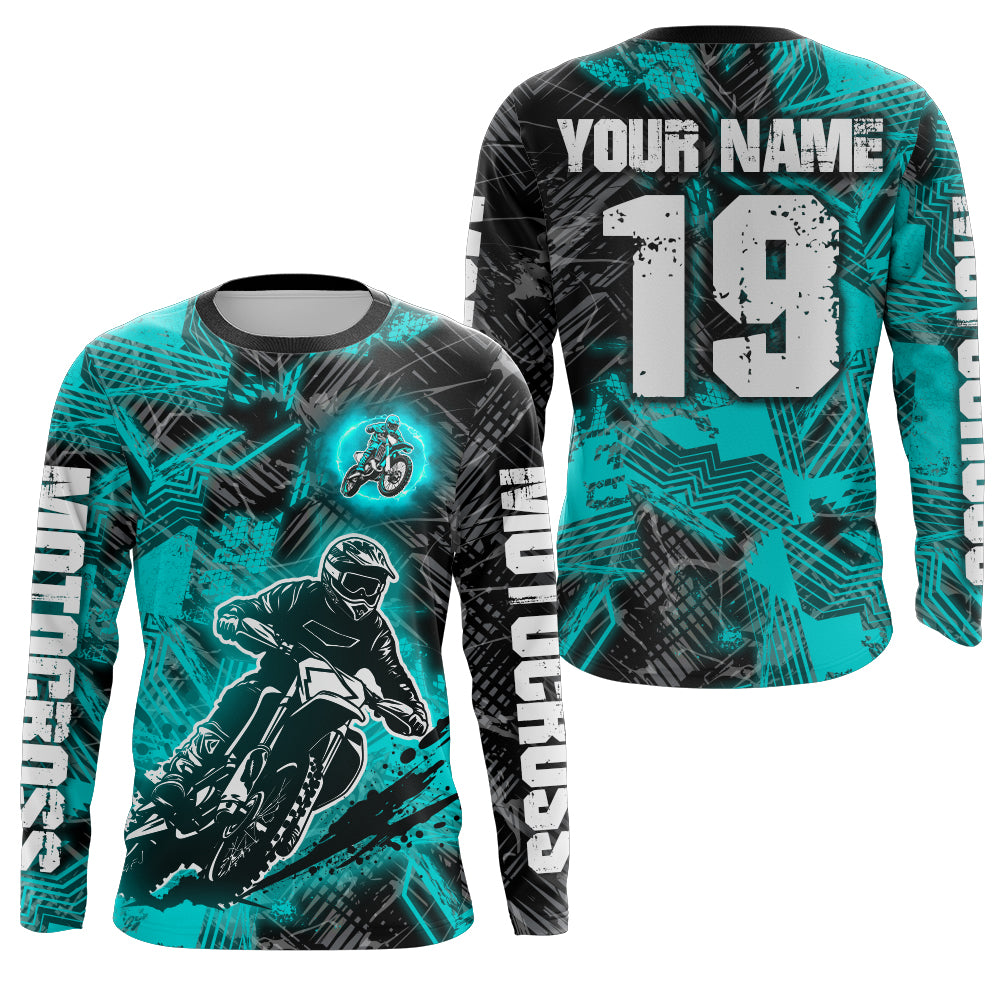 Adult&Kid Turquoise Custom Dirt Bike Jersey Motocross Jersey Upf30+ Motocross Shirt| CTP90