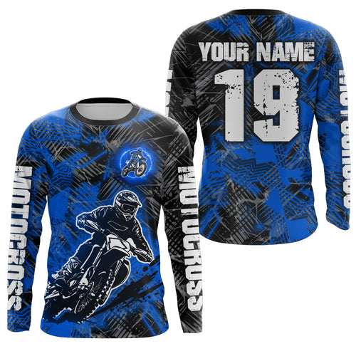 Adult&Kid Blue Custom Dirt Bike Jersey Motocross Jersey Upf30+ Motocross Shirt| CTP90