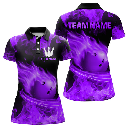 Purple Flame Bowling Jersey Men And Women Custom Bowling Shirts Unisex Polo Bowling Team Shirt CP07