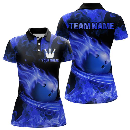 Blue Flame Bowling Jersey Men And Women Custom Bowling Shirts Unisex Polo Bowling Team Shirt CP07