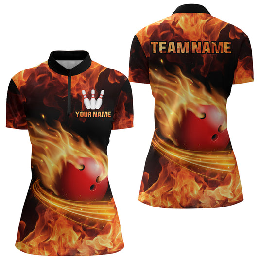 Custom Red Flame Bowling Jersey For Men Bowling Shirt Team Bowling Quarter-Zip Shirt CP08