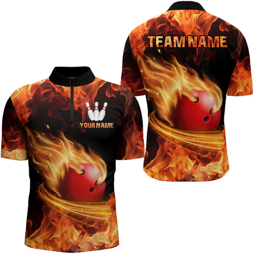 Custom Red Flame Bowling Jersey For Men Bowling Shirt Team Bowling Quarter-Zip Shirt CP08