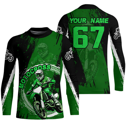 Adult&Kid Green Custom Motocross Jersey Upf30+ Dirt Bike Jersey Mens Women Motocross Shirt| CTP53