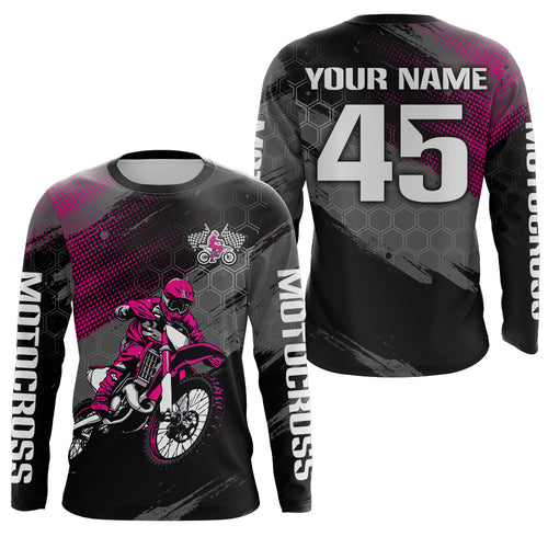 Adult&Kid Custom Pink Dirt Bike Jersey Motocross Jersey Upf30+ Motocross Shirt| CTP93