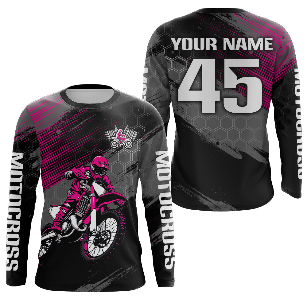 Adult&Kid Custom Pink Dirt Bike Jersey Motocross Jersey Upf30+ Motocross Shirt| CTP93