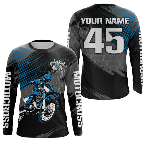 Adult&Kid Custom Blue Dirt Bike Jersey Motocross Jersey Upf30+ Motocross Shirt| CTP93