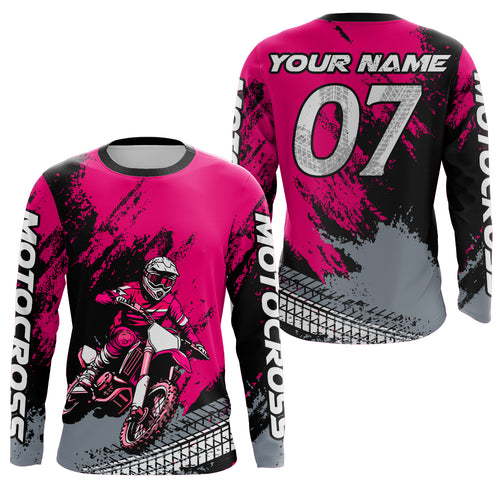 Custom Dirt Bike Jersey Pink Motocross Jersey Upf30+ Mens Women Racing Shirt| CTP30