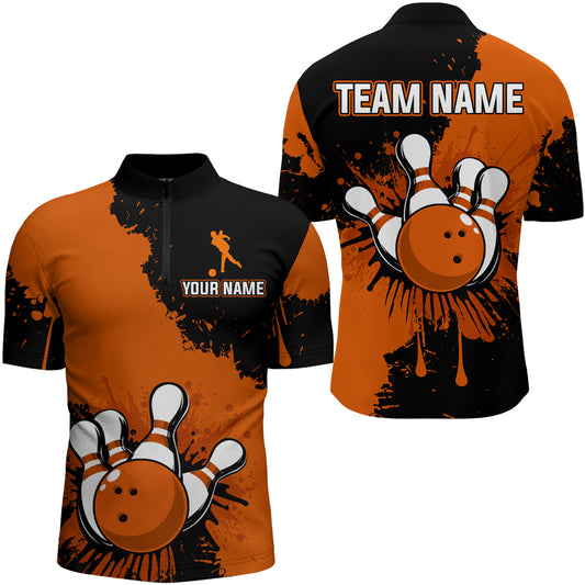 Custom Orange Bowling Jersey For Men Bowling Shirt Team Bowling Quarter-Zip Shirt CP05