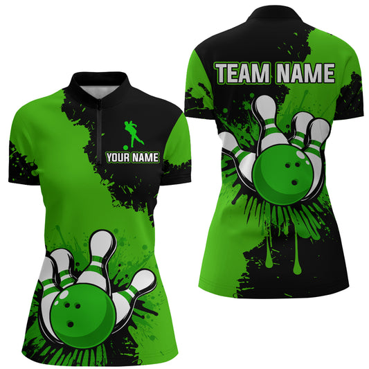 Custom Green Bowling Jersey For Men Bowling Shirt Team Bowling Quarter-Zip Shirt CP05