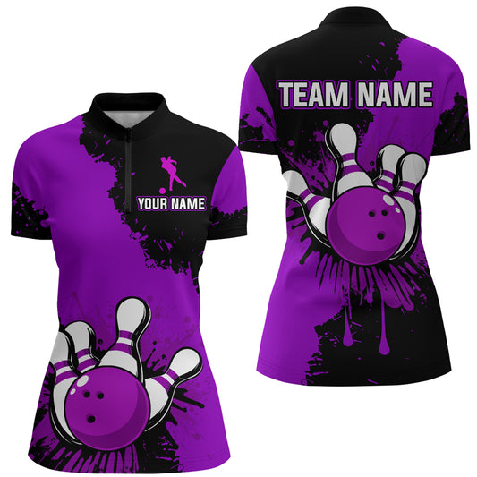 Custom Purple Bowling Jersey For Men Bowling Shirt Team Bowling Quarter-Zip Shirt CP05