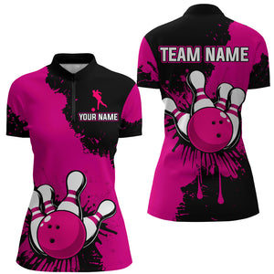 Custom Pink Bowling Jersey For Men Bowling Shirt Team Bowling Quarter-Zip Shirt CP05