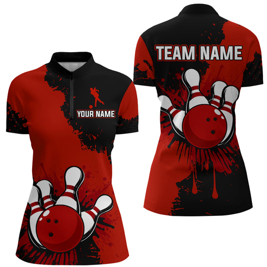 Custom Red Bowling Jersey For Men Bowling Shirt Team Bowling Quarter-Zip Shirt CP05