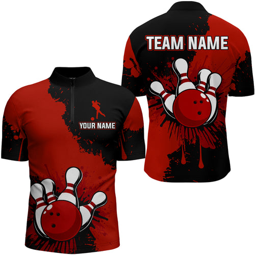 Custom Red Bowling Jersey For Men Bowling Shirt Team Bowling Quarter-Zip Shirt CP05