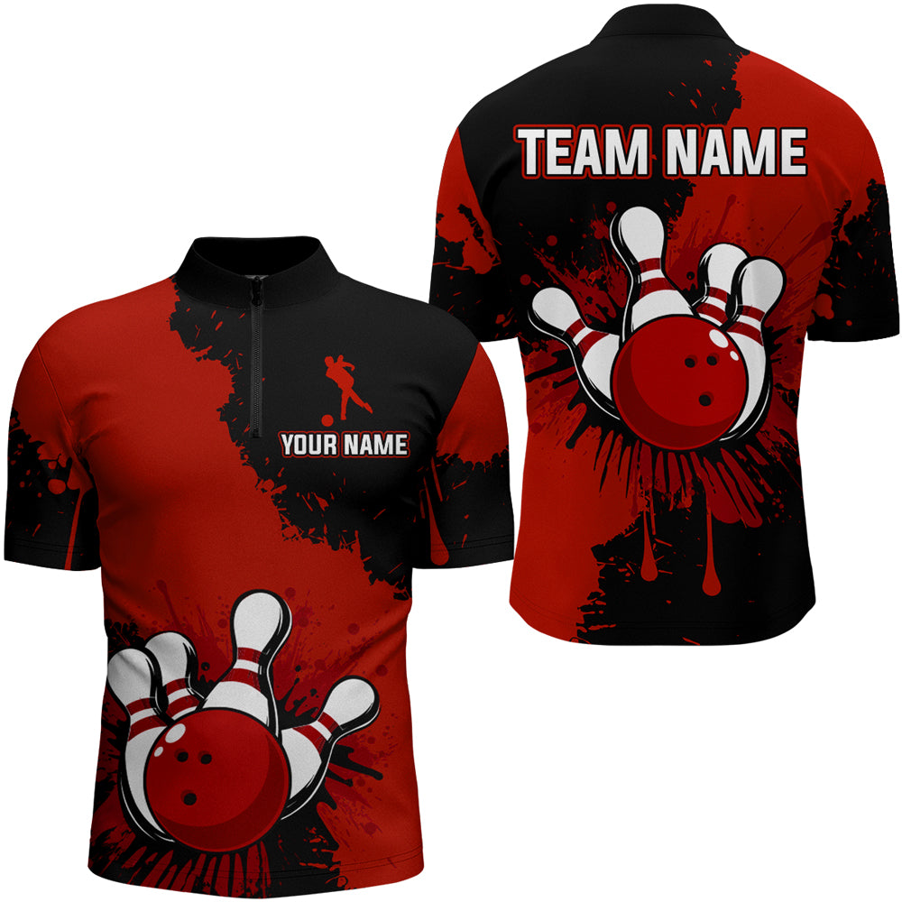Custom Red Bowling Jersey For Men Bowling Shirt Team Bowling Quarter-Zip Shirt CP05